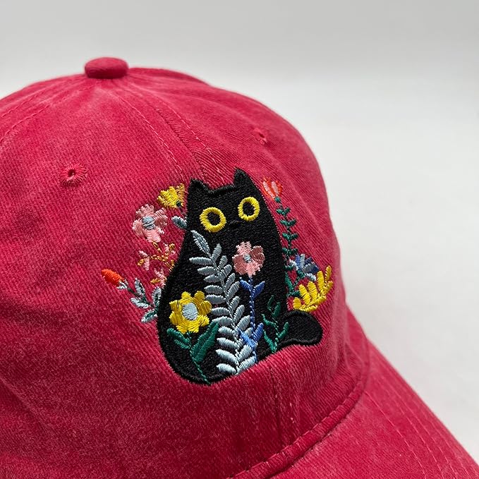Black Cat Hat,Ragdoll Cat Embroidered Adjustable Cotton Baseball Cap for Men Women,Gifts for Cat Lovers