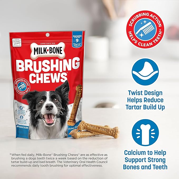 Milk-Bone Original Brushing Chews, 35 Small/Medium Daily Dental Dog Treats Scrubbing Action Helps Clean Teeth (Pack of 2)