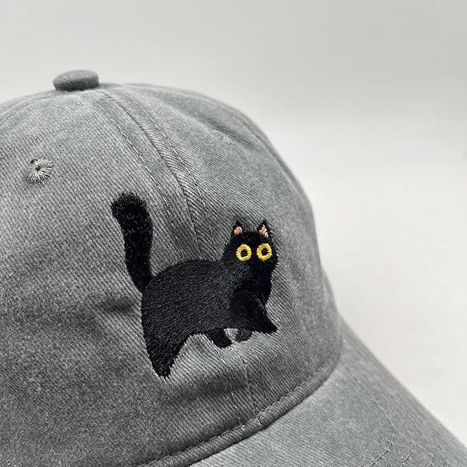 Black Cat Hat,Ragdoll Cat Embroidered Adjustable Cotton Baseball Cap for Men Women,Gifts for Cat Lovers