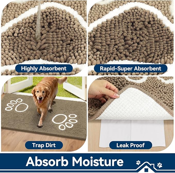 Super Absorbent Dog Door Mat, 48"*30“ Anti Slip Mat for Muddy Paws, Pet Rugs for Dirty Paws Washable That Absorbs Moisture and Dirt, for Dog Cage and Pet Resting Carpet