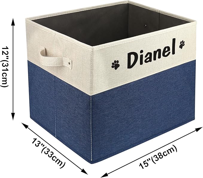 PET ARTIST Large Dog Toy Basket, Custom Toy Bin Box Personalized with Pet's Name, Collapsible Pet Storage Baksets With Handle for Toys,Blankets,Accessories- Navy Blue