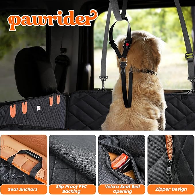 Back Seat Extender for Dogs Hard Bottom- Sturdy Dog Hammock for Car Hard Bottom Car Seat Cover for Dogs with Seatbelt- Dog Backseat Cover SUV, Truck
