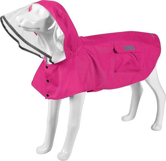 Waterproof Dog Raincoat, Adjustable Reflective Lightweight Pet Rain Clothes with Poncho Hood (Small, Dark Pink)
