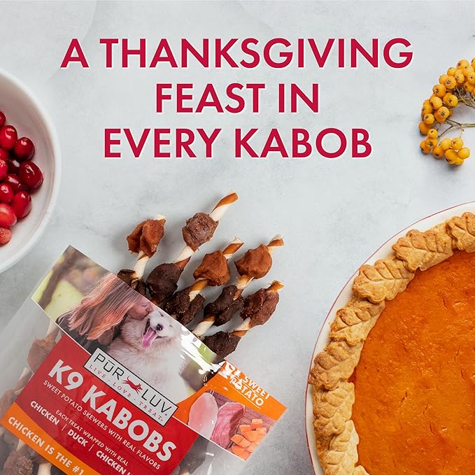 Pur Luv Dog Treats, K9 Kabobs Made with Real Chicken, Duck, and Sweet Potato, 12 Ounces, Dog Snacks, Healthy, Easily Digestible, Long-Lasting, High Protein Treat, Satisfies Urge to Chew
