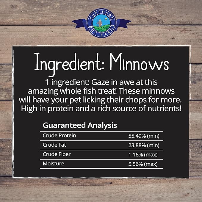 Shepherd Boy Farms Freeze Dried Dog and Cat Treats, Minnows, All Natural Single Ingredient Freeze-Dried Dog Treat & Snacks, Made in USA, High in Protein, Essential Nutrition of Raw Food, 2oz