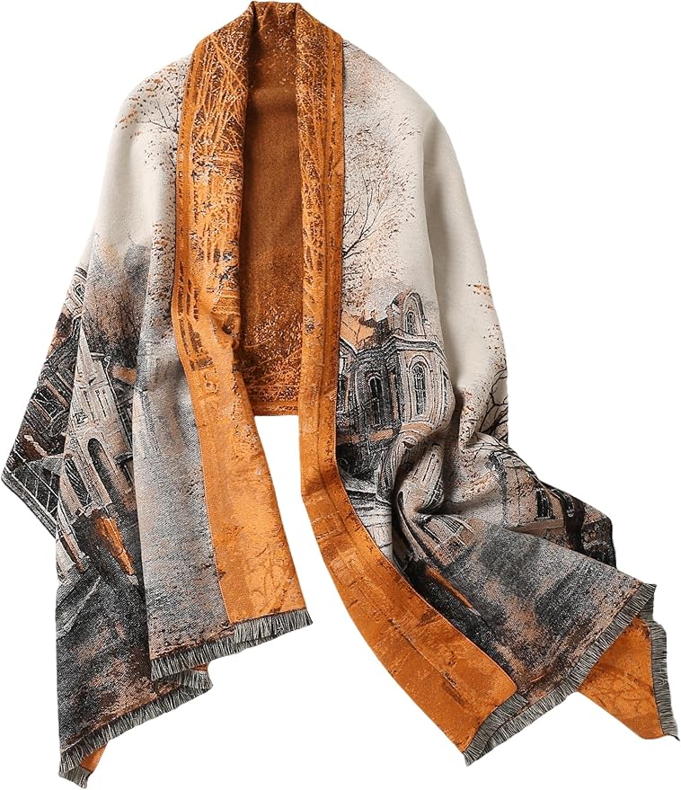 Jeelow Womens Pashmina Shawl Wrap Scarf - Elegant Dressy Evening Poncho Cape for Formal and Wedding Outfits