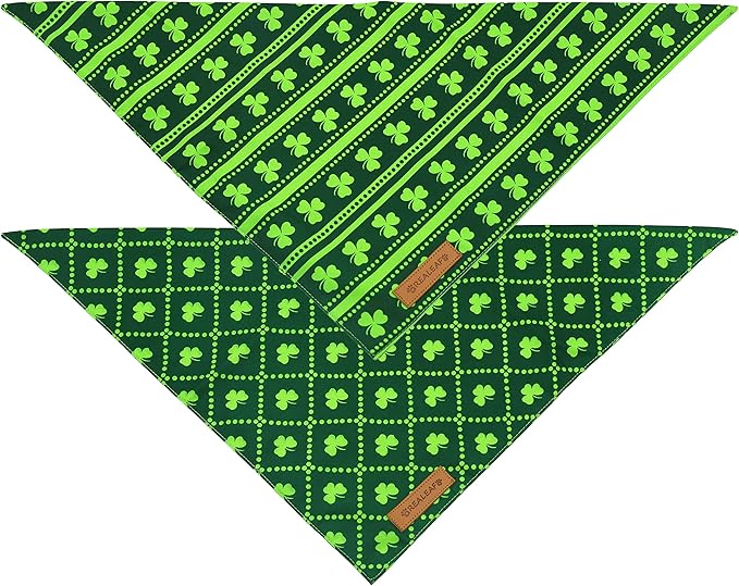 Realeaf St. Patrick's Day Dog Bandanas 2 Pack, Reversible Green Shamrock Pet Scarf for Boy and Girl, Premium Durable Fabric, Holiday Bandana for Small Medium Large and Extra Large Dogs (Small)
