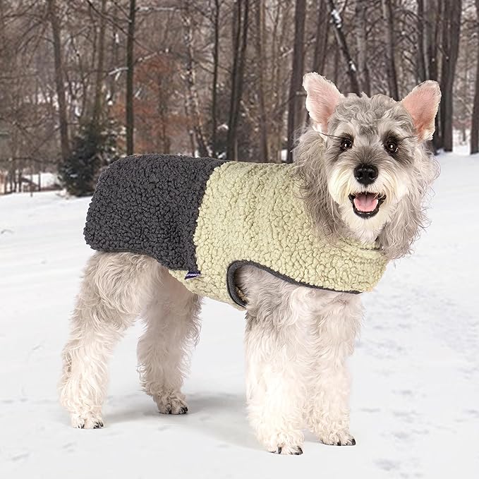 cyeollo Warm Dog Coat Sherpa Dog Winter Coat, Reversible Fleece Dogs Jackets Sweater Vest for Small Dogs Male with Leash Hole, Soft Cold Weather Pet Clothes, Khaki L