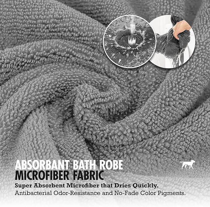 Tuff Pupper Fast Drying Dog Bath Robe | 800 GSM Plush Dog Towel Bathrobe/Dressing Gown | Super Absorbent Pet/Puppy Bathrobe | Adjustable Hood & Belly Strap | Super Soft | Fast Drying (XS, Gray)