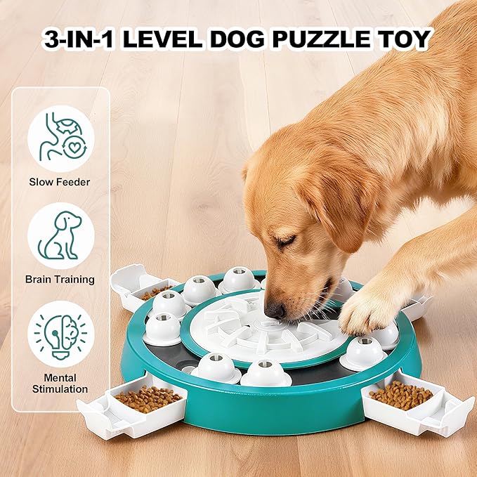 Dog Puzzle, Level 3 in 1 Adjustable Difficulty Treat Toy for Smart Dogs, Food Puzzle Feeder for Mental Stimulation & Braintraining