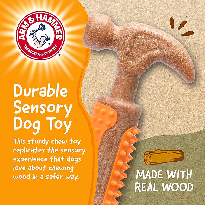 Arm & Hammer for Pets Chew Tools Collection: Wood Blend Hammer Chew Toy for Dogs | Compressed Wood Dog Chew Toys with Baking Soda, Safer & Durable Alternative to Chewing Sticks
