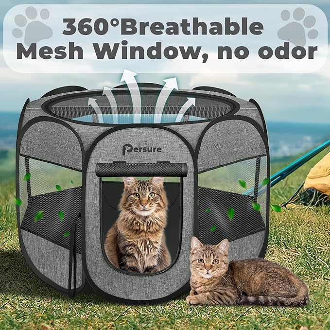 Dog Cat Playpen Indoor Outdoor for Puppy Pet Dog Cat Recovery After Surgery, Dogs Tent Crates Cage Indoor/Outdoor, Portable Pop Up Dog Kennel with Carrying Case for Travel (Premium Grey, Small)