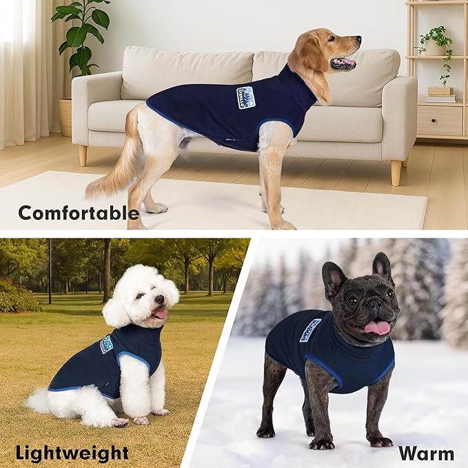 cyeollo Fleece Dog Sweater, Turtleneck Dog Sweatshirt Stretchy Pullover Fleece Vest Warm Winter Fall Clothes for Small Dogs Boy Puppy Pet Apparel, Navy Blue S