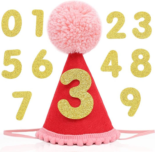 Pet Birthday Hat with Interchangeable Numbers 1-10 | Adjustable Pet Party Cone Hat for Dogs & Cats | Puppy Birthday Photo Props for 1st to 10th Birthday Celebrations (Red Birthday Pet Hat)