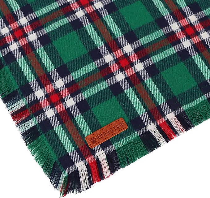ADOGGYGO Christmas Dog Bandanas with Tassels, Festive Red Green Plaid Xmas Scarf Bib, Soft Cotton Fabric, Pet Christmas Bandanas for Extra Large Dogs (X-Large)