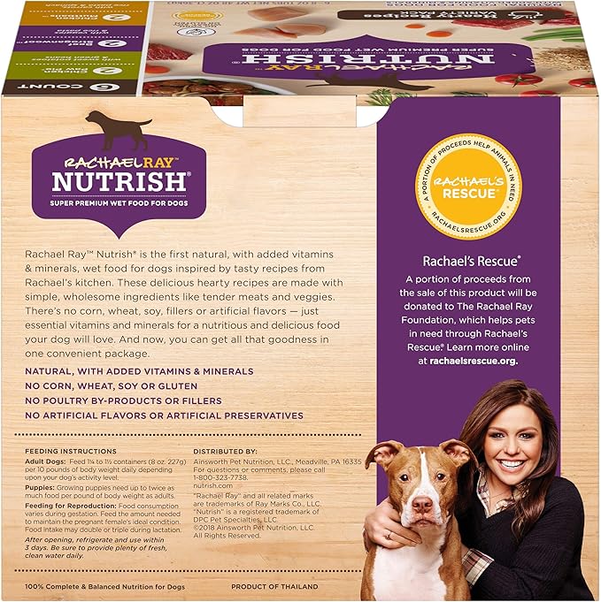 Nutrish Rachael Ray Wet Dog Food Variety Pack Hearty Recipes, 6-8 oz. Tubs, 2 Count