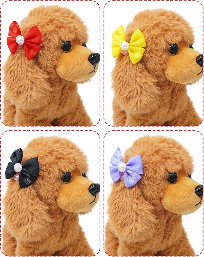 PET SHOW 10Pcs 2" Plain Small Dog Hair Bows with French Clips Faux Pearls Pet Bowknot Barrette Bows Puppy Topknot Medium Dogs Grooming Hair Accessories for Doggies Cat Kitten Rabbit