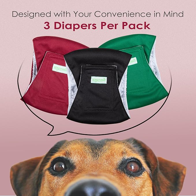 wegreeco Washable Male Dog Belly Band (Stylish Pattern)- Pack of 3 - Washable Male Dog Belly Wrap, Dog Diapers Male (Burgundy, Black, Jade, Large)