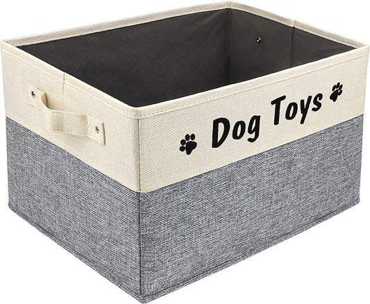 PET ARTIST Dog Toy Basket, Foldable Dog Toy Bin Box for Living Roon Area, Collapsible Storage Basket with Comfortable Handles for Pet Coat, Accessories, Gray, 15"x11"x9"