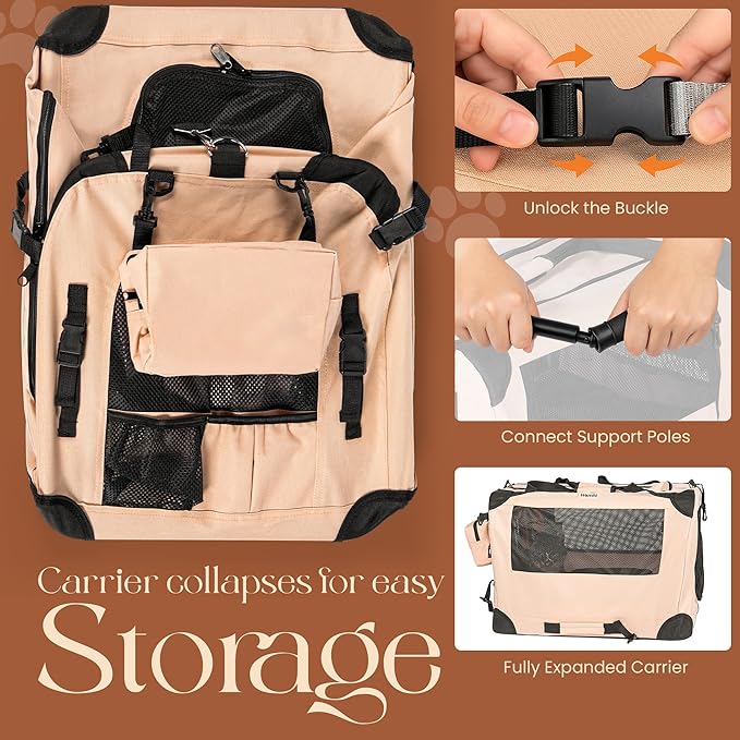 Large Cat Carrier Soft-Sided Travel Carrier - Fits 2 Cats or Small Dog, Portable Foldable Design with Litter Box, Bowl & Fleece Pad, 24” x 16.5” x 16.5”