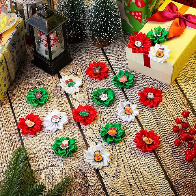 Sadnyy 60 Pack Christmas Dog Hair Bows Christmas Flower Bows with Rubber Bands Puppy Bows Hair Accessories Dog Bows Grooming for Small to Large Dogs Cats Pets (Snowman)