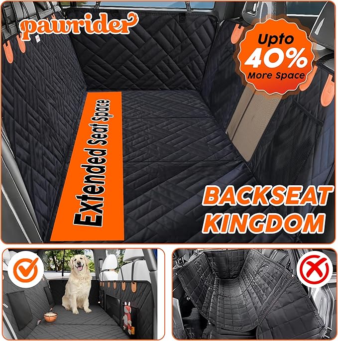 Back Seat Extender for Dogs Hard Bottom- Sturdy Dog Hammock for Car Hard Bottom Car Seat Cover for Dogs with Seatbelt- Dog Backseat Cover SUV, Truck