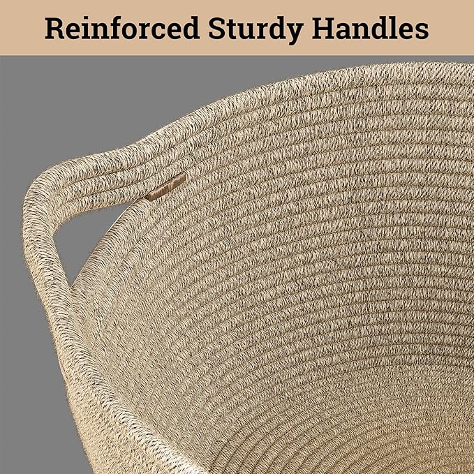 Dog Toy Basket - 100% Cotton Rope Woven Dog Toy Box for Living Room Area - Chew Proof Toybox Suitable for All Pets - Puppies to Large - Sturdy Reinforced Handles - Cute Aesthetic Design with Paw Print