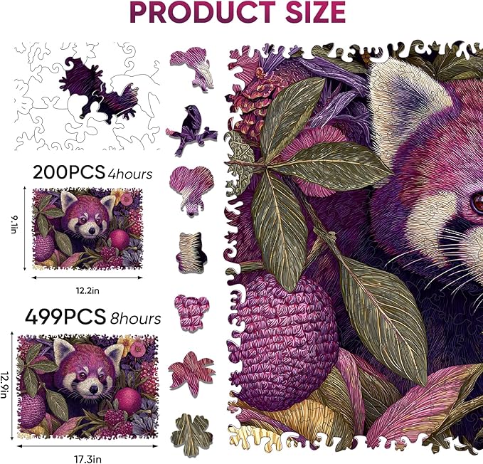 Mocfesk Wooden Puzzles for Adults, Red Panda Puzzles 499 Pieces, Unique Shaped Animal Jigsaw Puzzles for Adults and Kids, Birthday Gifts Fun Challenge Family Game 17.3'' x 12.9''