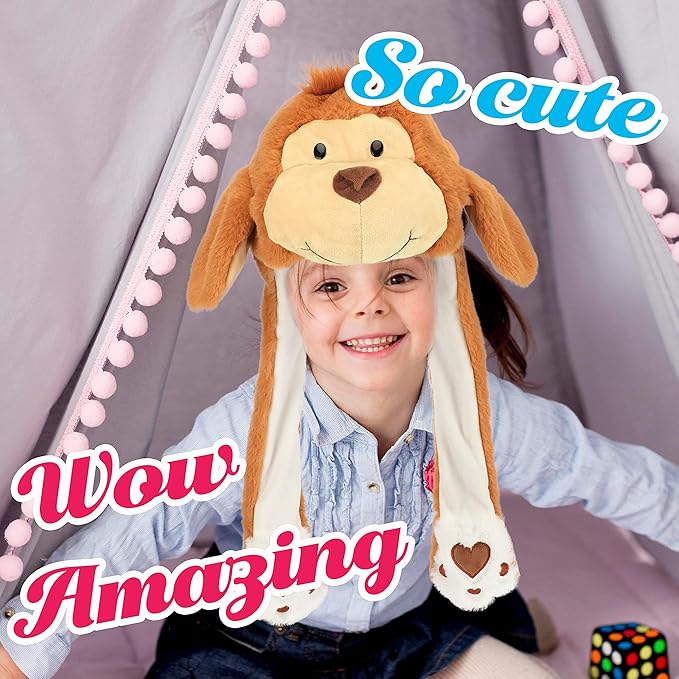 Animal Hat with Ears Moving Jumping Pop Up Beating Hat Plush Holiday Cosplay Dress Up Funny Gift for Kids