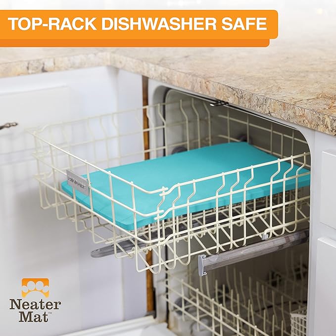 Neater Pet Brands Neater Mat Pet Mats for Food and Water, Cat & Dog Bowl Mat Waterproof Silicone, Feeding Tray, Dog Food Mats for Floors, Placemat w/Raised Edge for Under Bowls, 16” x 10”, Aquamarine