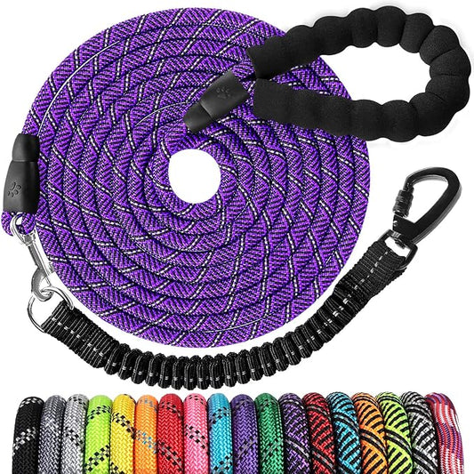 Long Dog Leash 30 FT: Heavy Duty Rope Leashes for Dogs Training with Swivel Lockable Hook Reflective Threads Bungee and Padded Handle - Dog Lead for Large Small Medium Dogs Outside Walking Hiking