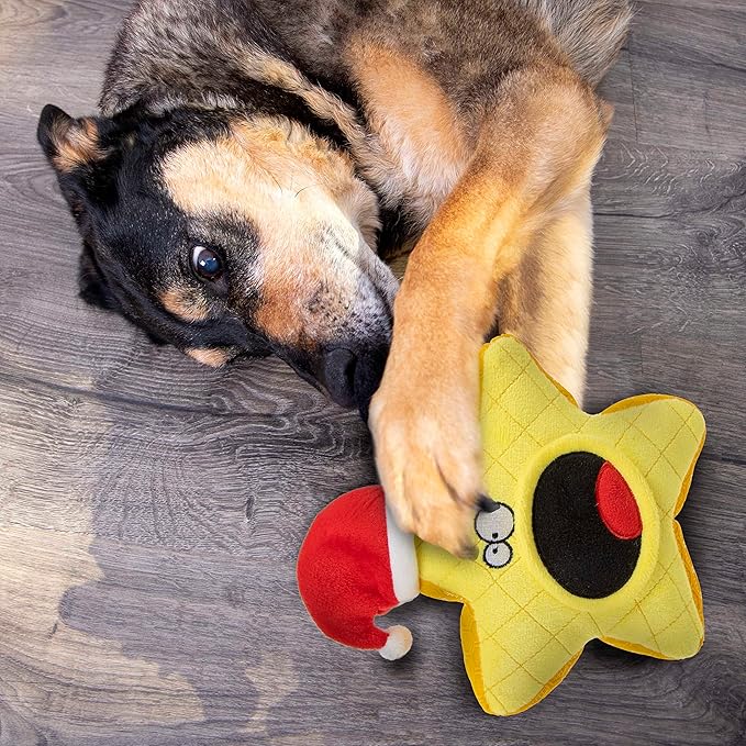 goDog Holiday Collection Mixed Materials TPE-Plush Holiday Star Squeaky Dog Toy, Chew Guard Technology - Yellow, One Size