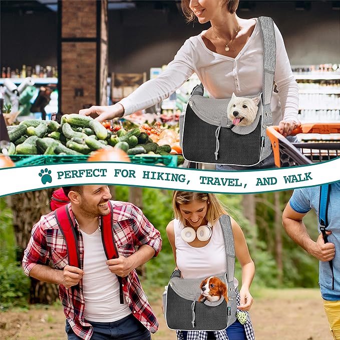 PetAmi Small Dog Sling Carrier, Soft-Sided Crossbody Puppy Carrying Purse Bag, Adjustable Sling Pet Pouch to Wear Medium Dog Cat Travel, Dog Bag for Traveling, Poop Bag Dispenser, Max 10 lbs, Gray