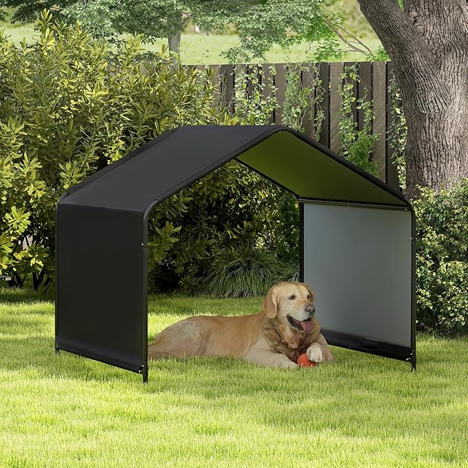 Giantex Outdoor Dog Shade Shelter Canopy, 4'x 4'x 3.2' Waterproof Pet Tent with PU Coating, Ground Stakes, Portable Sun & Rain Protection Canopy for Large Dogs Cats Outside, Black