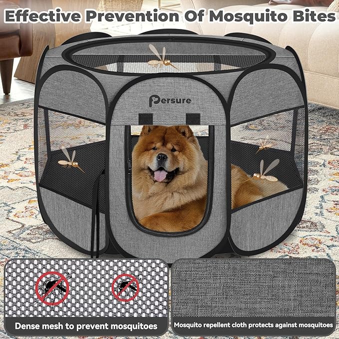 Dog Cat Playpen Indoor Outdoor for Puppy Pet Dogs Cat Recovery After Surgery, Dog Tent Crates Cage Indoor/Outdoor, Portable Pop Up Dog Kennel with Carrying Case for Travel (Premium Grey, Large)