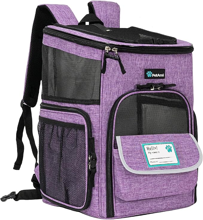 PetAmi Dog Backpack Carrier, Airline Approved Cat Backpacks for Carrying Small Large Cats, Pet Carrier Back Pack, Ventilated Soft Sided for Travel, Hiking, Camping, Max 18 lbs, Purple
