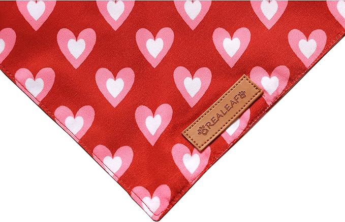 Realeaf Love Dog Bandanas 2 Pack, Triangle Reversible Mothers Day Valentine's Day Pet Scarf for Boy and Girl, Premium Durable Fabric, Holiday Bandana for Medium and Large Dogs (Large)