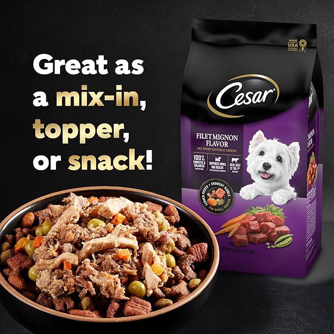 Cesar Simply Crafted Adult Wet Dog Food Meal Topper, Beef, Chicken, Purple Potatoes, Peas & Carrots, 1.3oz. (10 Count, Pack of 1)