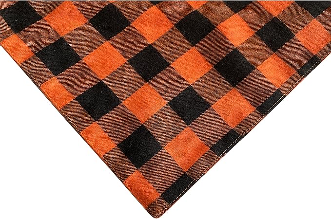 Realeaf Fall Thanksgiving Dog Bandanas 2 Pack, Orange Plaid Pet Scarf for Boy and Girl, Premium Durable Fabric, Holiday Halloween Bandana for Medium and Large Dogs (Large)