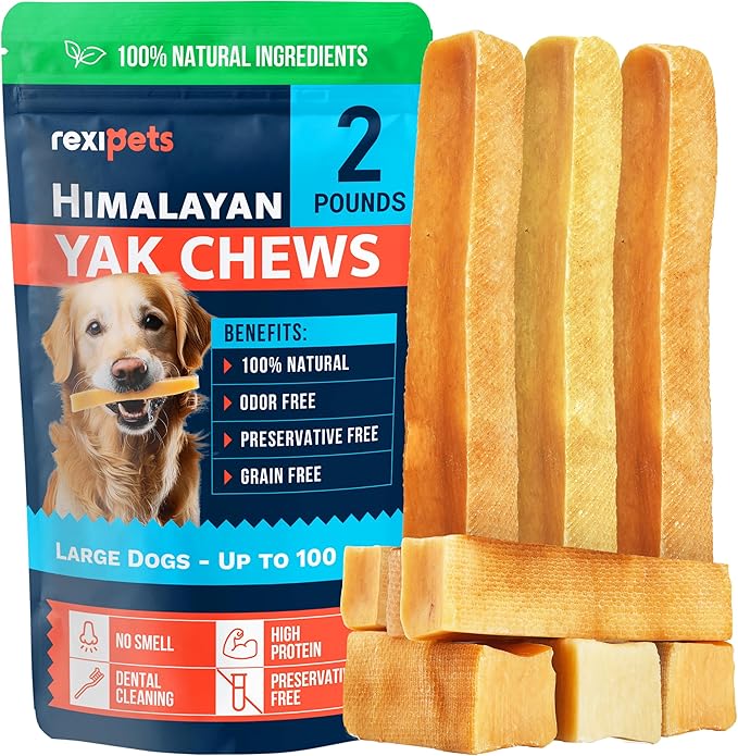 100% Natural Yak Cheese Himalayan Made Dog Chews All Breeds - Lactose Free Yak Chew for Small, Medium & Large Dogs - Dental Cleaning Dog Chews Aggressive Chewers - Long Lasting Odor & Gluten Free