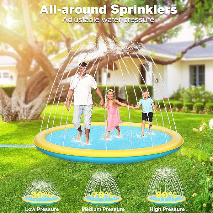 Thicken 94'' Splash Pad, Non-Slip Splash Pad for Kids and Dogs, Toddler Sprinkler Pool & Splash Play Mat, Summer Outside Water Toys Large Splash Pads for Kids Activity, Easy to Use/Clean