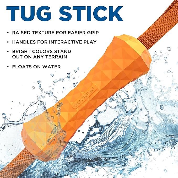 Playology Hound2O Dog Toys | Floating Tug Stick for Tug of War | Orange Outdoor Toy - Easy to Clean and Made from Non Toxic Materials