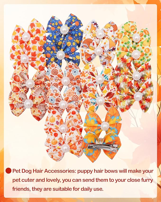 PET SHOW 20 Pack Fall Dog Hair Bows with Alligator Clips for Small Medium Dogs Autumn Floral Bowknot Hair Clips Cat Puppy Yorkshire Rhinestone Grooming Hair Accessories for Party Costumes