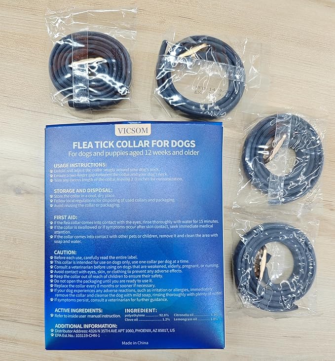 Flea and Tick Collar for Dogs 4 Pack, 32 Months Prevention, Waterproof, Adjustable for Small Medium Large Dogs Puppies (Black)