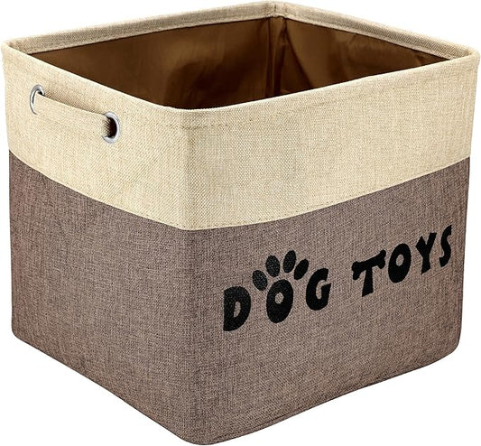 PET ARTIST Large Dog Toy Basket Bin - Rectangular Storage Box Chest Organizer for Dog Toys,Coats,Clothing,Apparel & Accessories & Blanket,Brown,15"x13"x12"