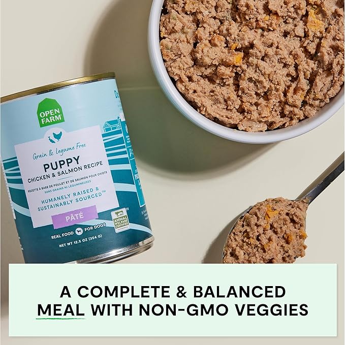Open Farm Canned Puppy Food, Pate for Complete & Balanced Nutrition, Grain Free and Legume-Free, Chicken & Salmon Recipe for Puppies, 12.5oz Cans (Pack of 12)