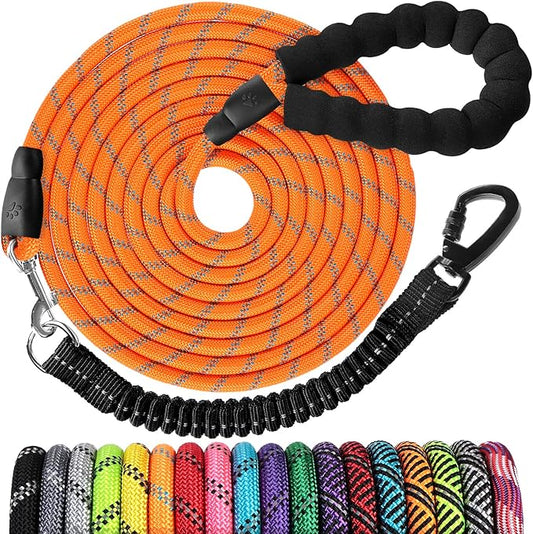 Long Dog Leash 100 FT: Heavy Duty Rope Leashes for Dogs Training with Swivel Lockable Hook Reflective Threads Bungee and Padded Handle - Dog Lead for Large Small Medium Dogs Outside Walking Hiking