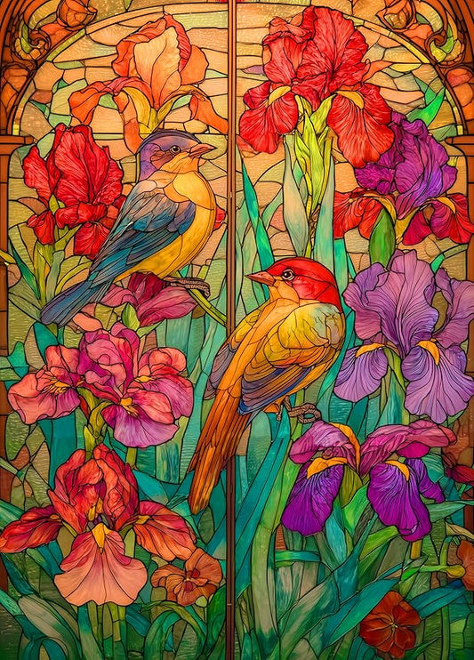 Stained Glass Flora & Fauna Jigsaw Puzzles 1000 Pieces for Adults -Challenging Glass Mosaic Art, Premium Matte Finish, 27.56 x 19.68 Inches, Perfect for Game Nights