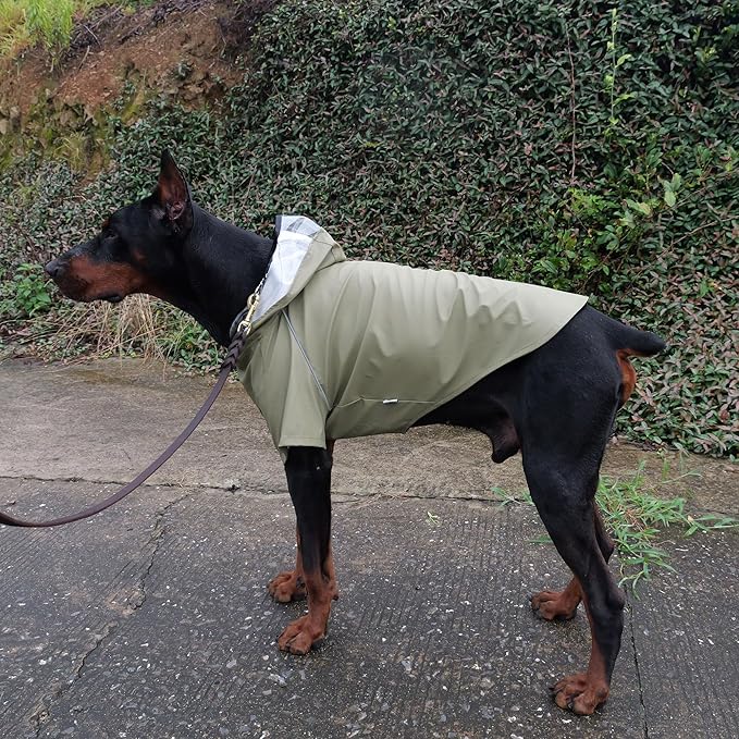 LoveLonglong Premium Waterproof Dog Raincoat with Reflective Safety Features Pet Raincoats for Large Medium Small Dogs Khaki 4XL