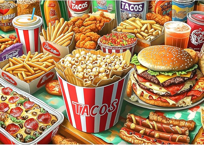 1000 Piece Puzzles for Adults, Super Delicious Tacos Food Burger & Fries Puzzle for Adults, Challenge Art Clearance Jigsaw Puzzles, for Gifts Birthday Party Game Family, 27.5 * 19.7 Inch Dust Free